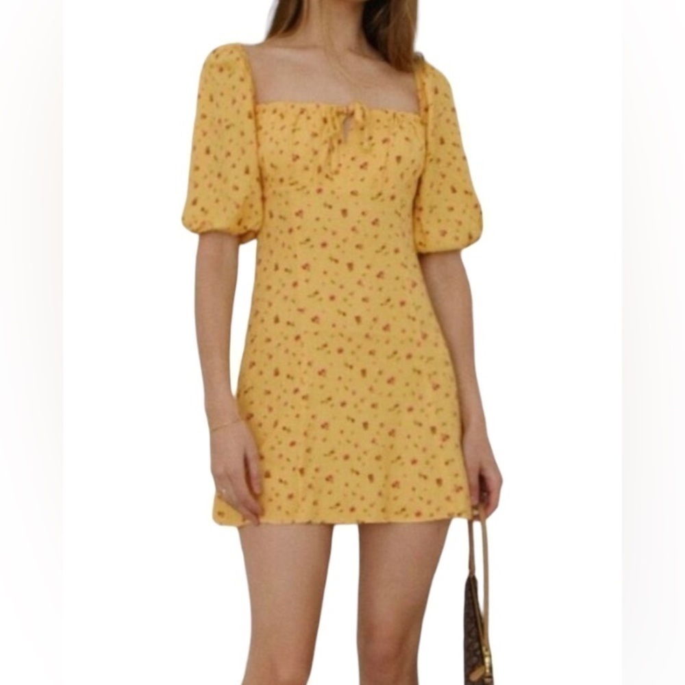 Reformation Sette Floral Ruched Puff Sleeve Mini Dress Size 10
